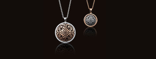 Two Mandala necklaces in stunning white gold and rose gold