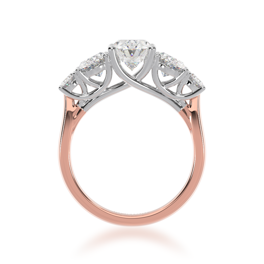 Five stone oval diamond ring on a rose gold band view from front