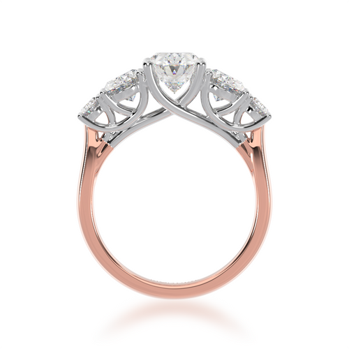 The Mondial by Nadia five stone oval diamond engagement ring on a rose gold band view from front.