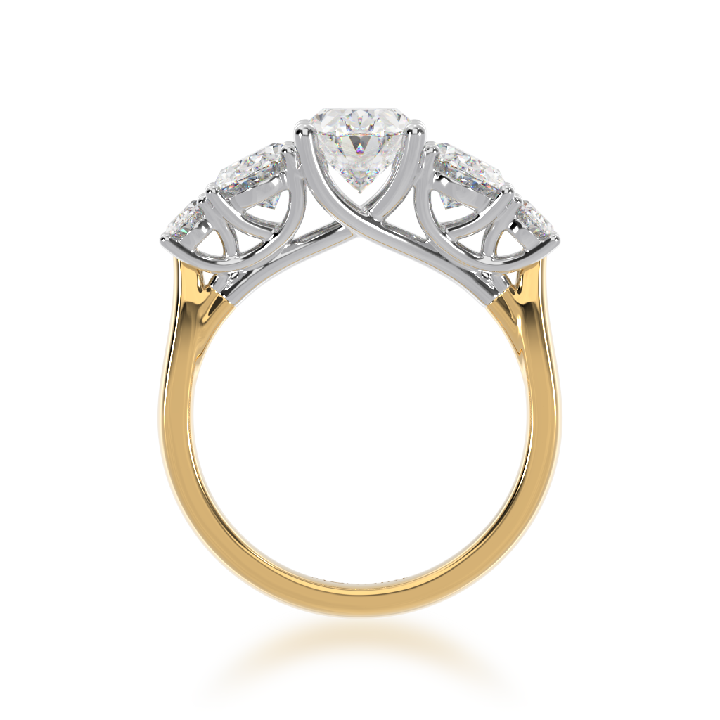 Five stone oval diamond ring on a yellow gold band from front