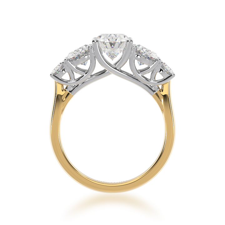 Five stone oval diamond ring on a yellow gold band from front