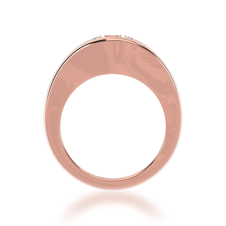Flame design round brilliant cut diamond five stone ring in rose gold view from front