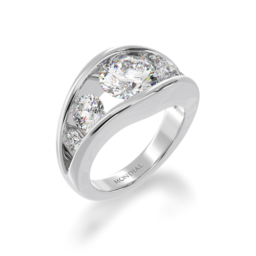 Flame design round brilliant cut diamond five stone ring in white gold view from angle 