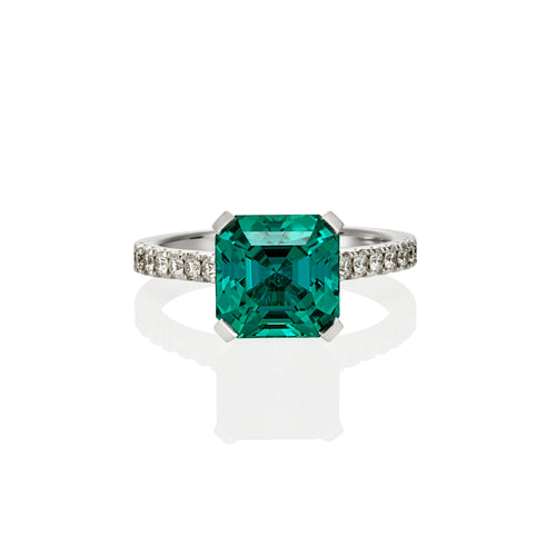 Square emerald cut Blue Lagoon Tourmaline ring