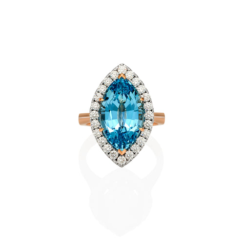 Marquise cut Aquamarine and diamond dress ring