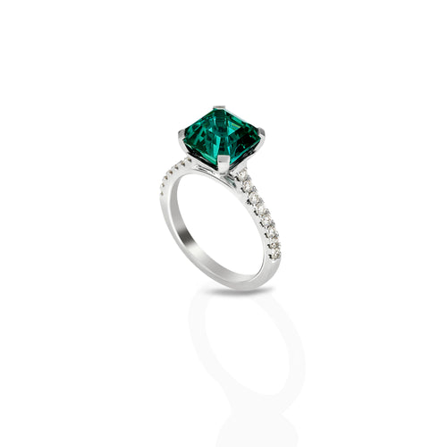 Square emerald cut Blue Lagoon Tourmaline ring