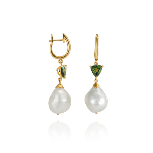 South Sea pearl and Australian parti sapphire drop earrings