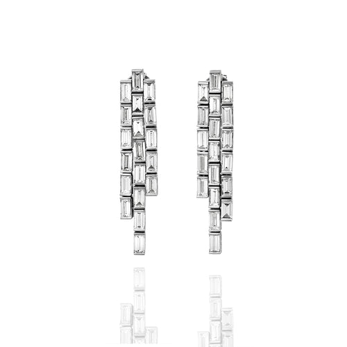 Baguette cut white diamond cascading drop earrings from our Lumière collection