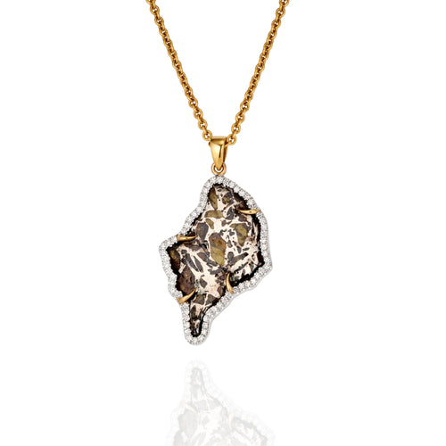 Meteorite and diamond pendant in 18ct yellow gold