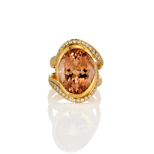 Morganite and diamond dress ring in 18ct yellow gold