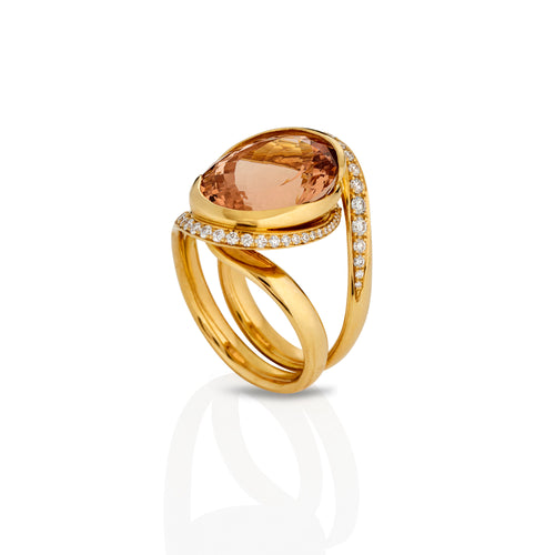 Morganite and diamond dress ring in 18ct yellow gold