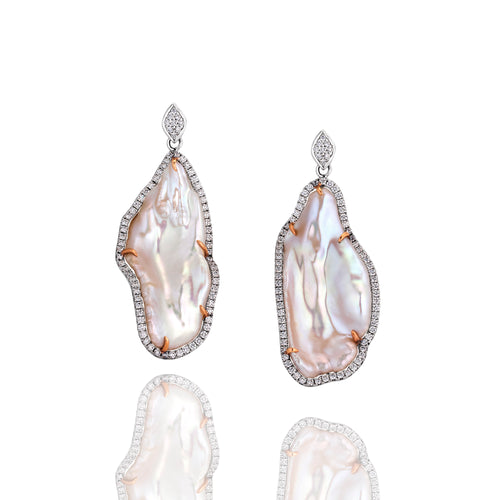 Freshwater pearl and diamond drop earrings