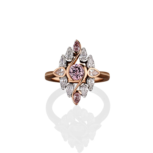 Argyle Pink and white diamond ring with detachable skirt from our Victoria Rose collection