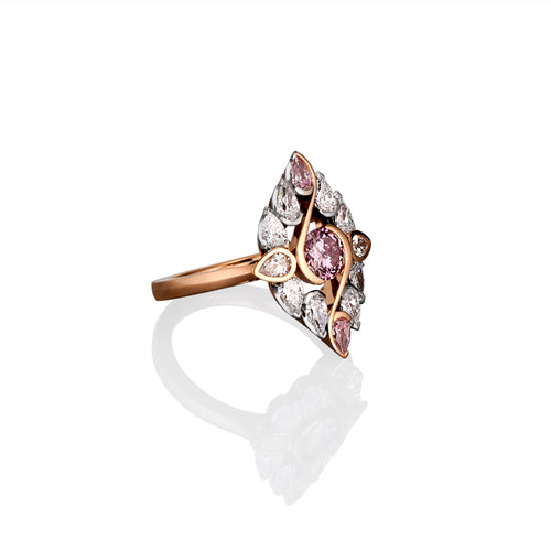 Argyle Pink and white diamond ring with detachable skirt from our Victoria Rose collection