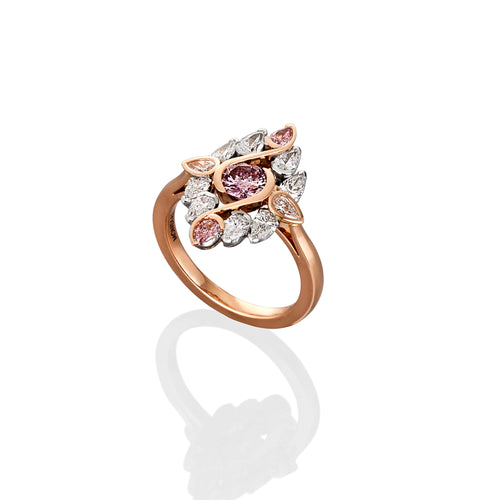 Argyle Pink and white diamond ring with detachable skirt from our Victoria Rose collection