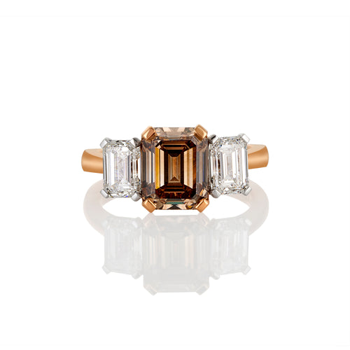 Emerald Cut Dark Champagne Australian Argyle Diamond Ring