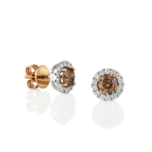 Argyle Champagne Diamond & White Diamond Halo Stud Earrings