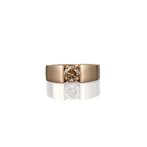 Rose gold ring with a diamond on a white background