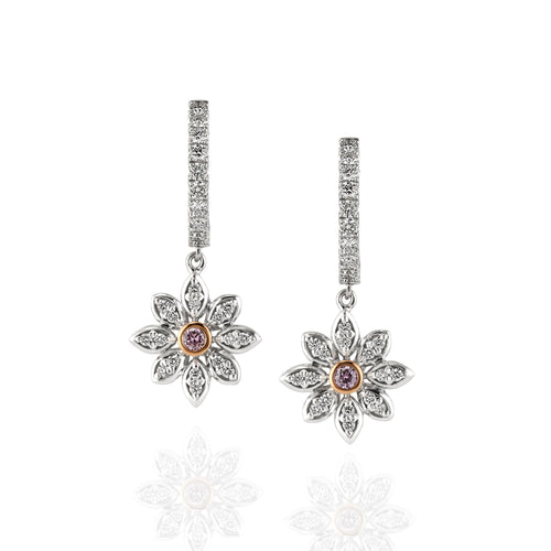 Pink Argyle and White Diamond Drop Earrings