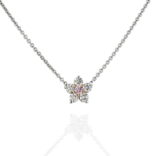 Pink Argyle and White Diamond Flower Pendant