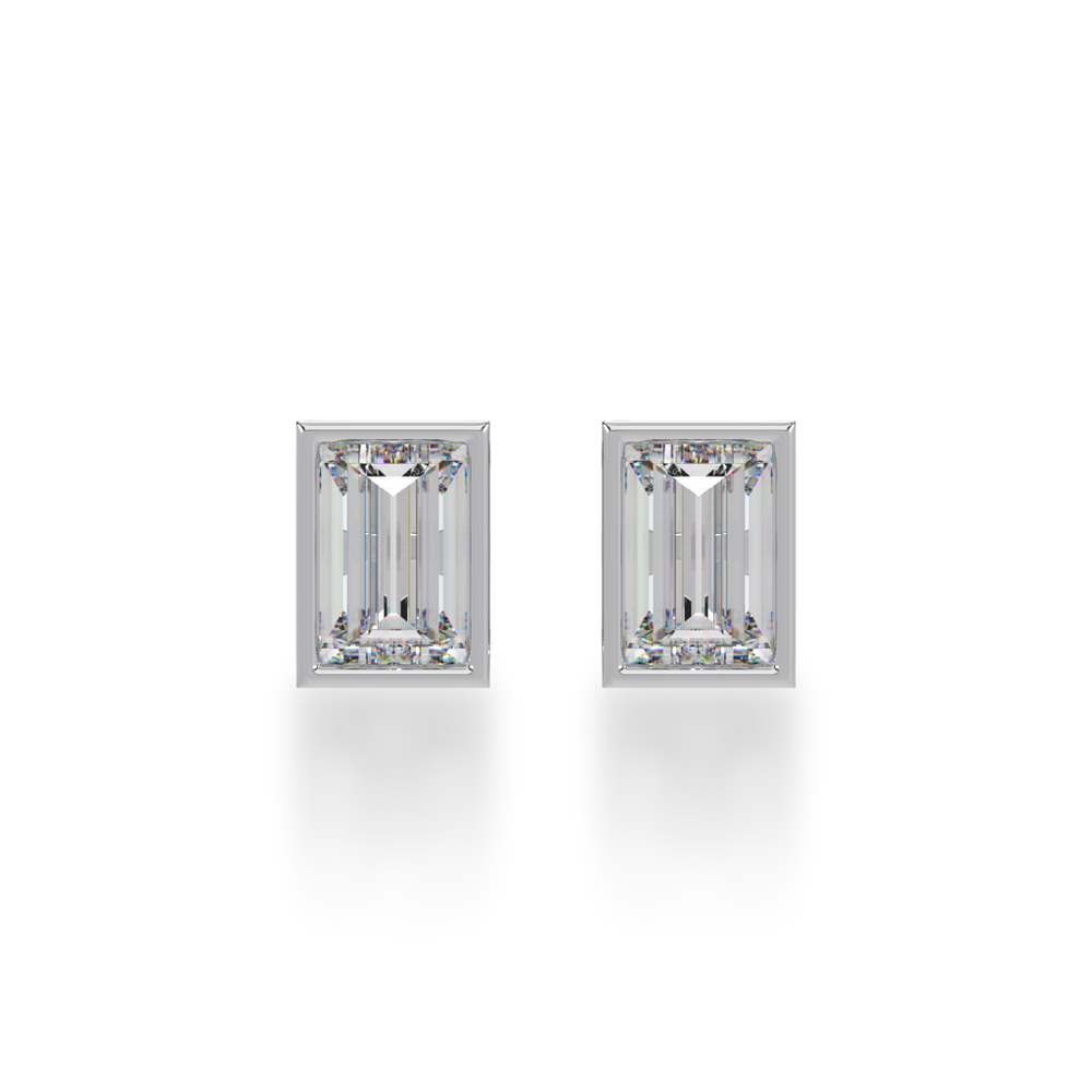 Baguette cut bezel set diamond stud earrings view from front