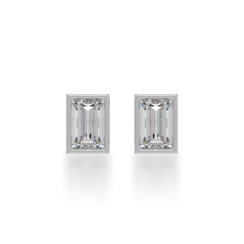 Baguette cut bezel set diamond stud earrings view from front