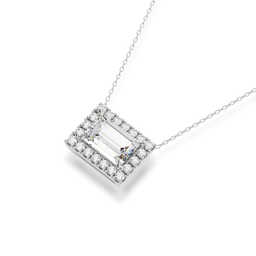 Baguette cut diamond halo pendant view from top