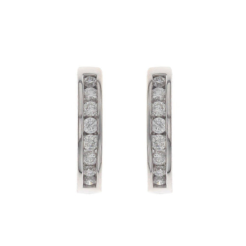 18ct white gold channel set diamond huggie earrings 13mm