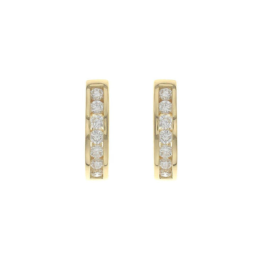 18ct yellow gold channel set diamond huggie earrings 11mm