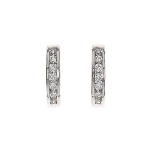 18ct white gold channel set diamond huggie earrings 11mm