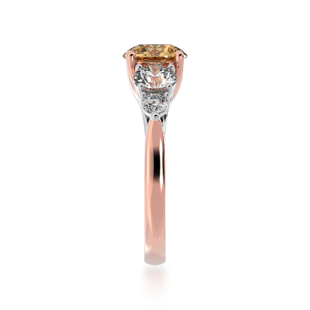 Five stone round champagne and white diamond ring from side