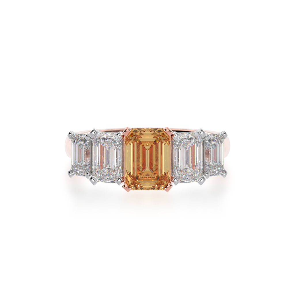 5 stone Emerald cut Champagne diamond and white diamond ring