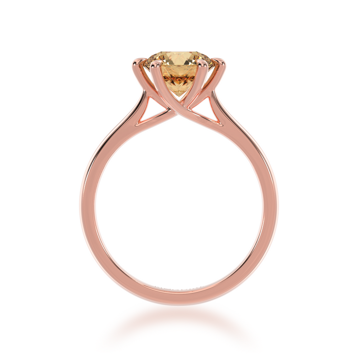 Brilliant cut champagne diamond solitaire on a rose gold band from front