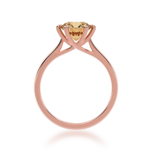 Brilliant cut champagne diamond solitaire on a rose gold band from front