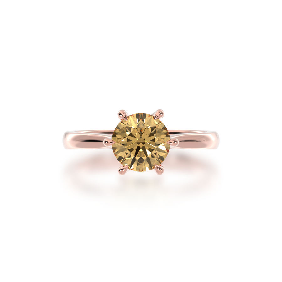 Brilliant cut champagne diamond solitaire on a rose gold band from top