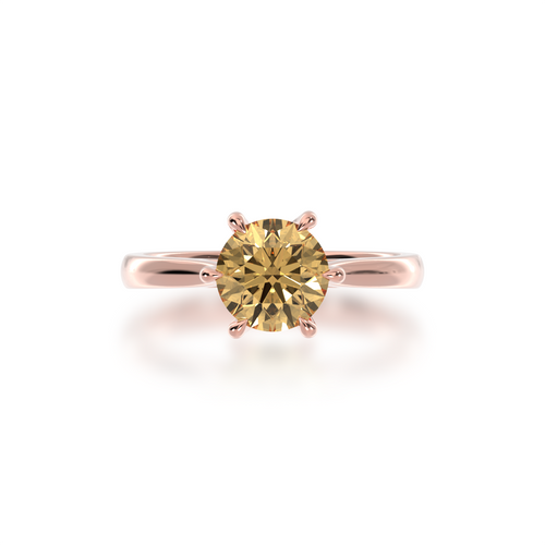 Brilliant cut champagne diamond solitaire on a rose gold band from top