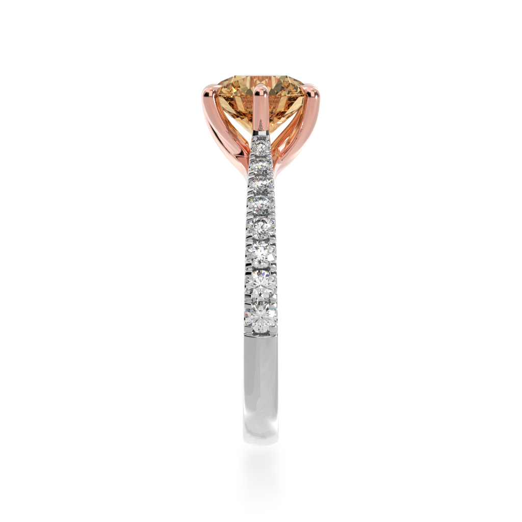 Round brilliant cut champagne diamond solitaire ring with diamond set band