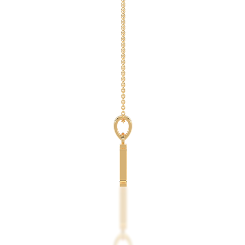 Gold necklace with a unique pendant design on a white background