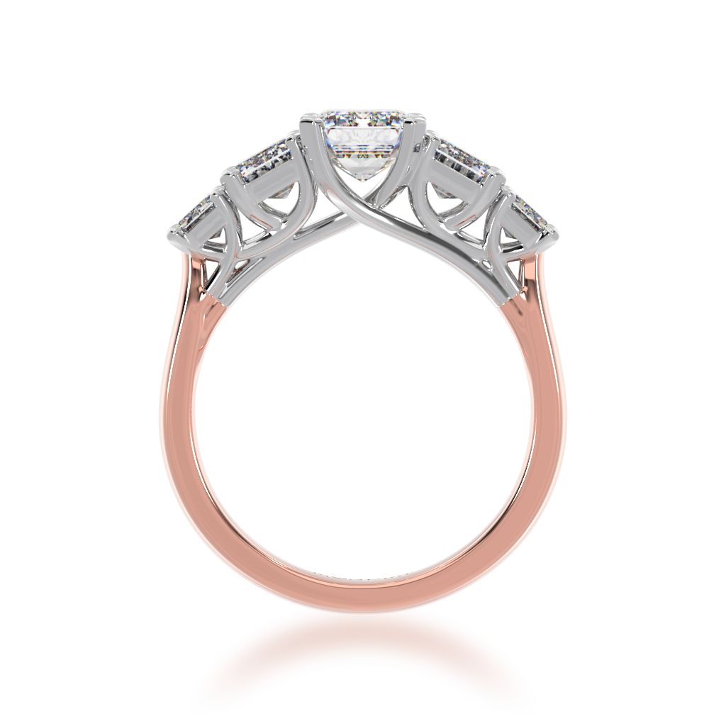 Five Stone Emerald cut diamond ring in Rose gold from side view