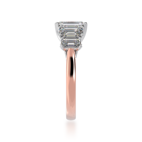 Five Stone Emerald cut diamond ring in Rose gold profile view