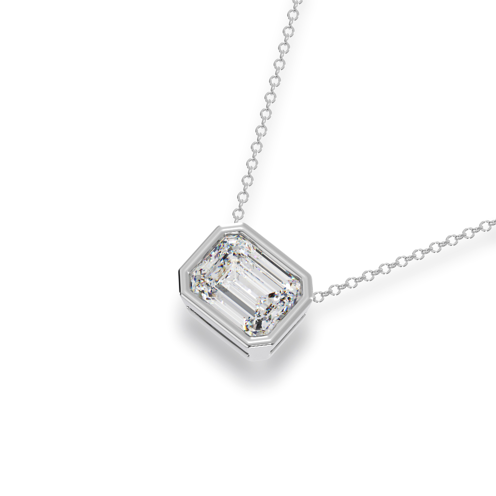 Emerald cut diamond bezel set pendant view from top