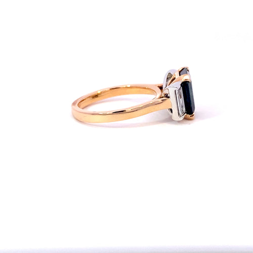 Emerald cut Australian black sapphire ring on rose gold band