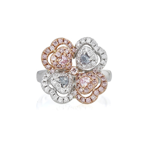 Argyle heart shape Pink and Blue diamond ring