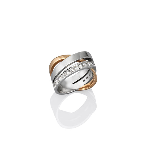 Two-tone ring with a row of white diamonds