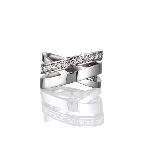 White gold and Diamond Crossover Dress Ring