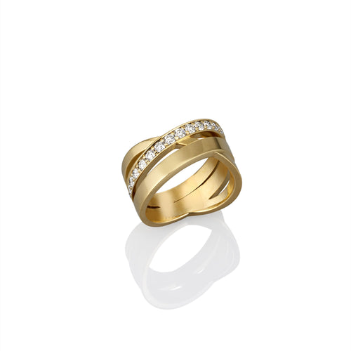 Gold ring with embedded diamonds
