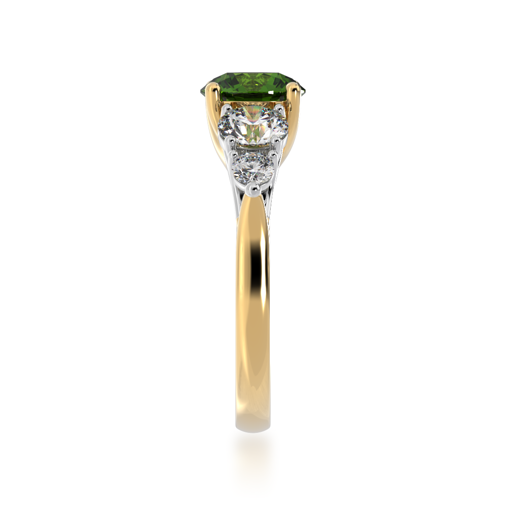 Five stone round green sapphire and diamond ring from side