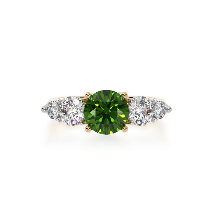 Five stone round green sapphire and diamond ring from top