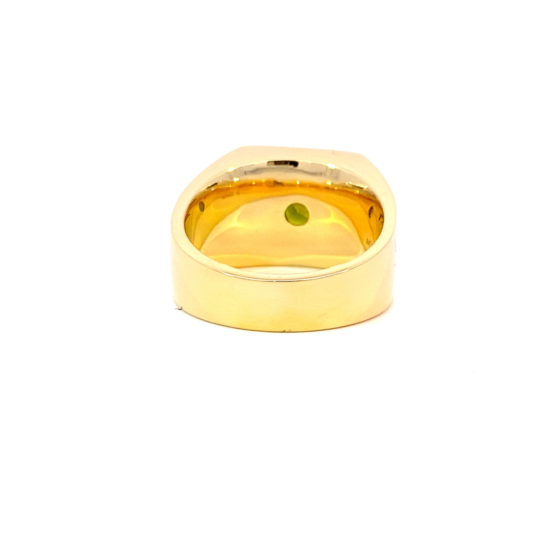 Cushion cut Parti Sapphire signet ring in yellow gold view from back 