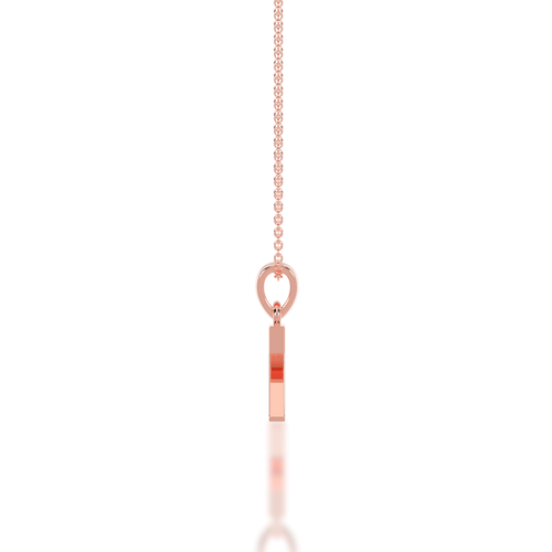 Rose gold necklace with a unique pendant on a white background showing side view